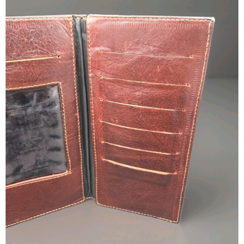 TOUS Fresh Brown Leather Wallet Embossed Bear Heart TriFold Logo Clutch Vintage - Picture 5 of 7